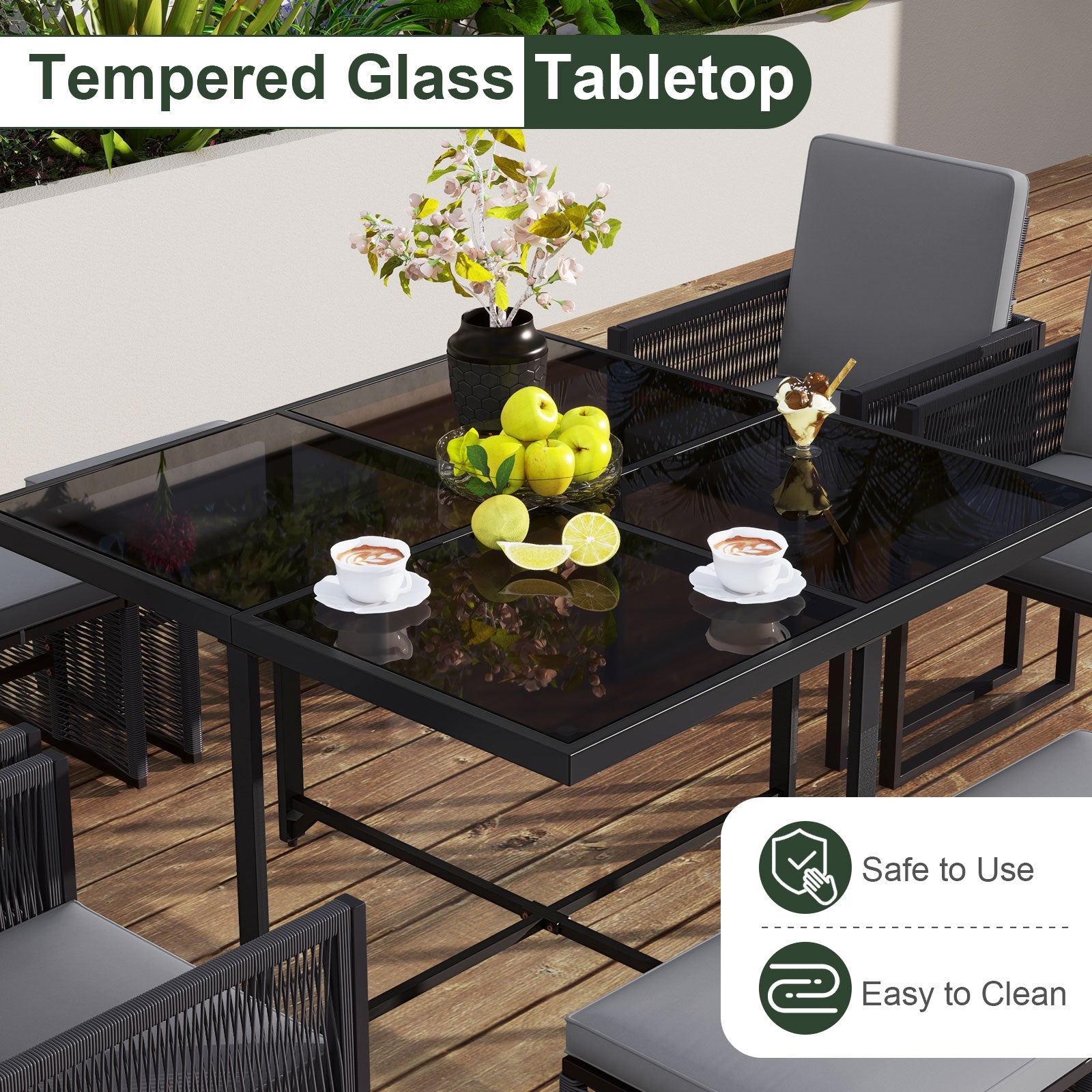 9 Pieces Patio Dining Set with Cushions for Yard Garden-Gray