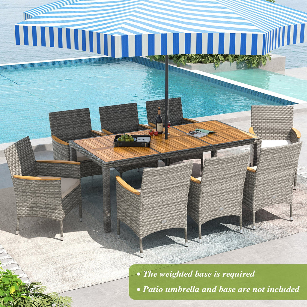 9 Pieces Patio PE Wicker Dining Set for Deck  Garden and Yard-White