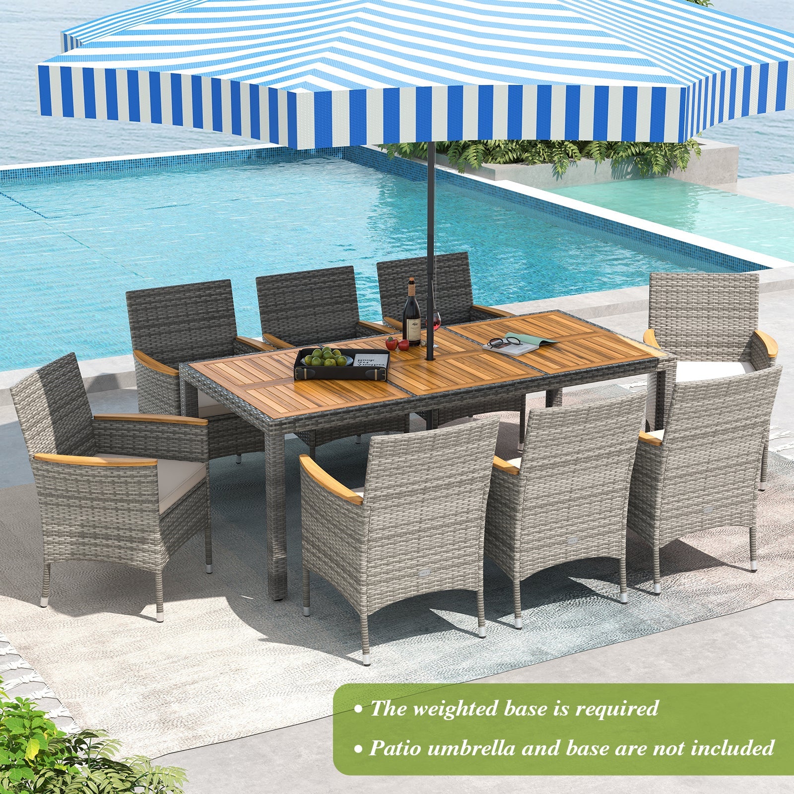 9 Pieces Patio PE Wicker Dining Set for Deck  Garden and Yard-White