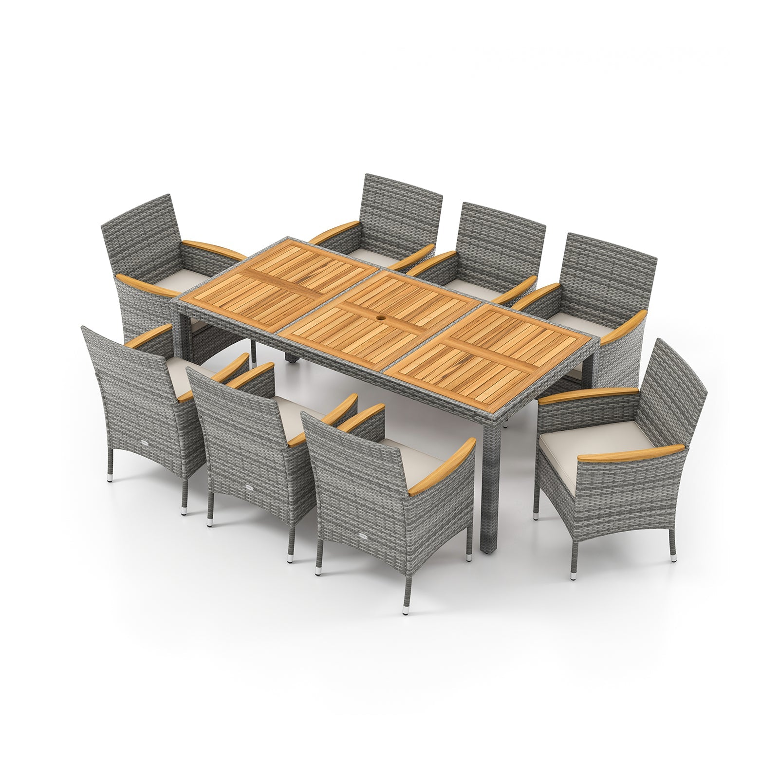 9 Pieces Patio PE Wicker Dining Set for Deck  Garden and Yard-White