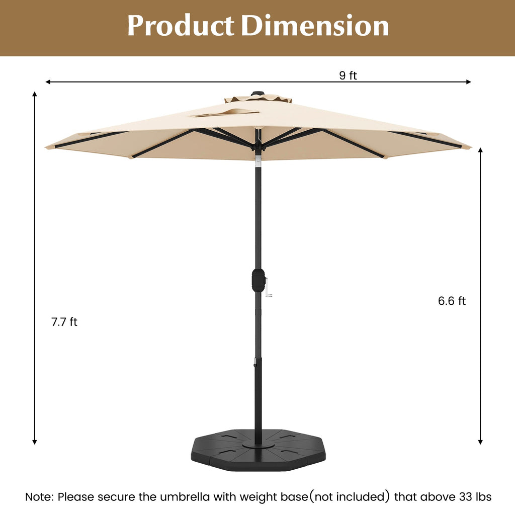 9 ft Outdoor Market Patio Table Umbrella Push Button Tilt Crank Lift-Beige