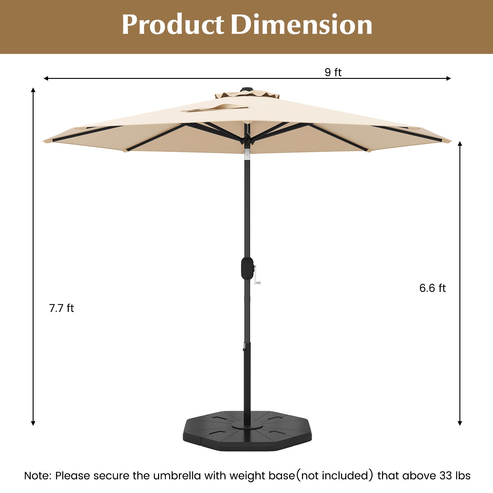 9 ft Outdoor Market Patio Table Umbrella Push Button Tilt Crank Lift-Beige