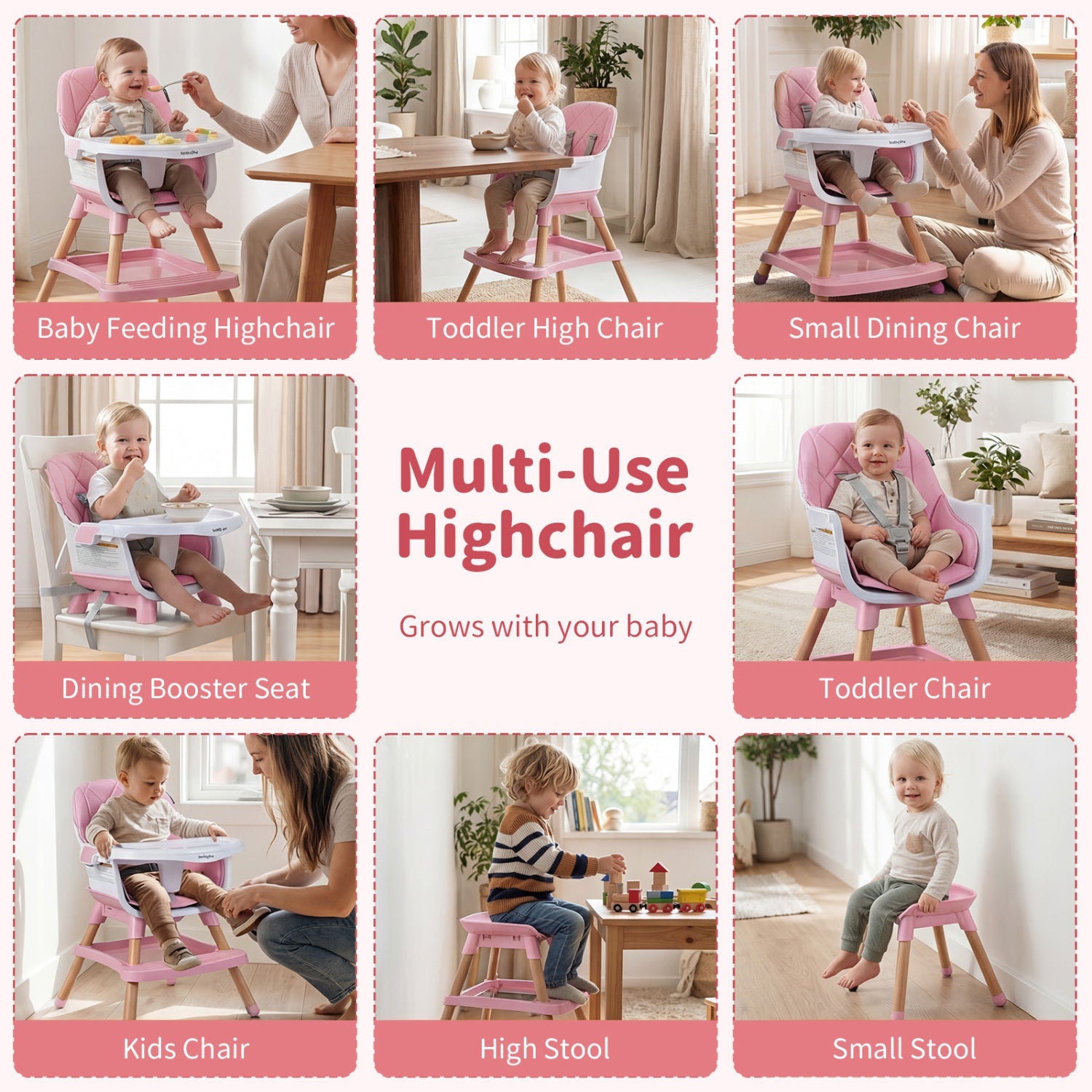 9-in-1 Convertible High Chair for Babies and Toddlers with Seat Cushion