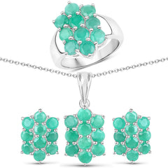 6.60 Carat Genuine Emerald .925 Sterling Silver 3 Piece Jewelry Set (Ring, Earrings, and Pendant w/ Chain)
