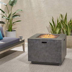 Modern Iron Square Fire Pit with Stone Gray Finish
