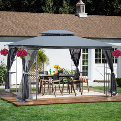 13 x 10 ft Patio Gazebo Tent with Ventilated Double Roof and Mosquito Net