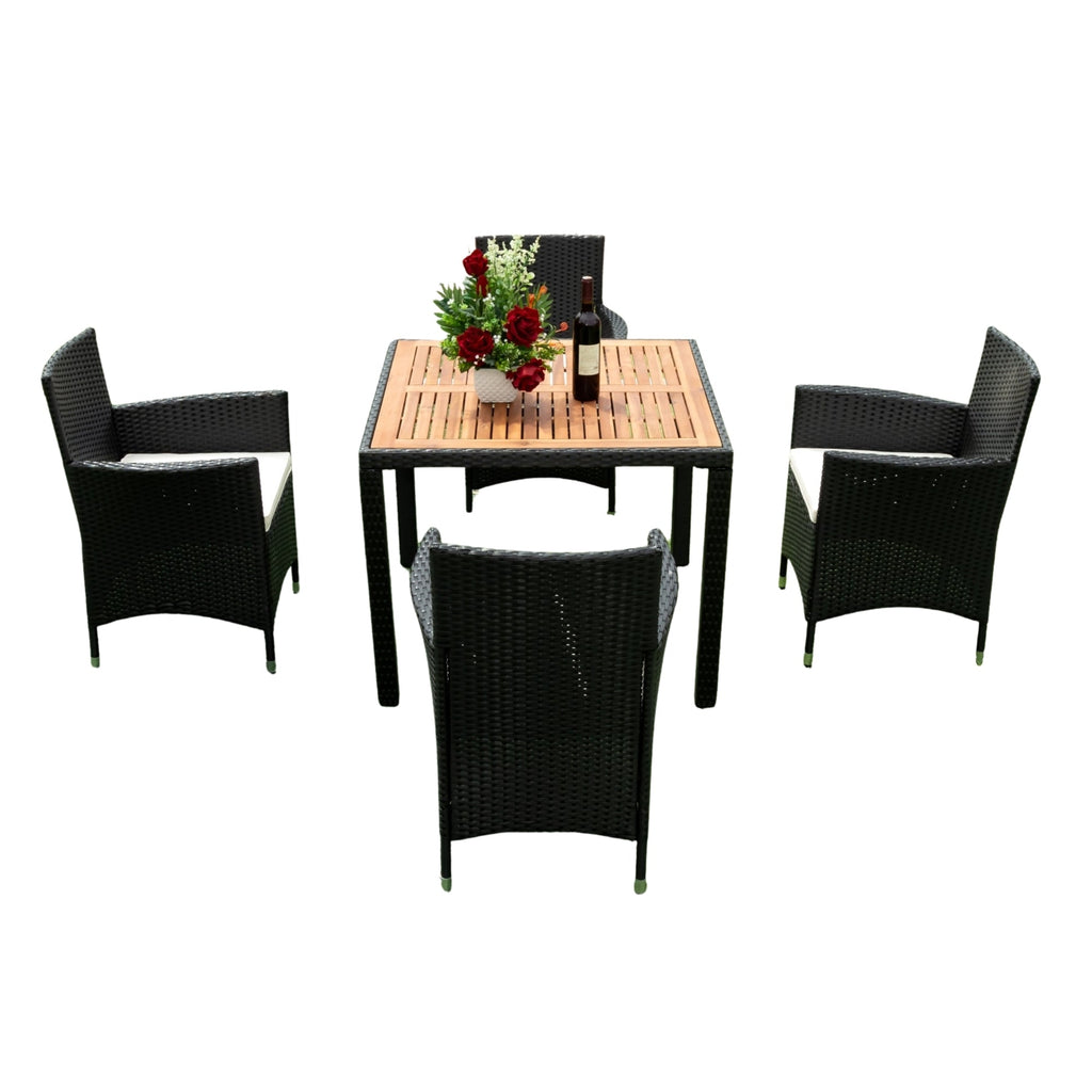 EELIFEE 5-Piece Outdoor Patio Wicker Dining Set with Acacia Wood Top