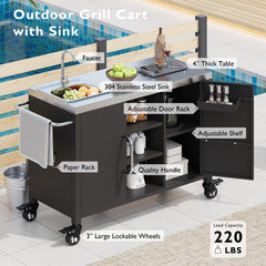 K&K 55.5' Outdoor Kitchen Island with 304 Stainless Steel Sink