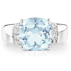 4.58 Carat Genuine Blue Topaz and White Topaz .925 Sterling Silver Ring