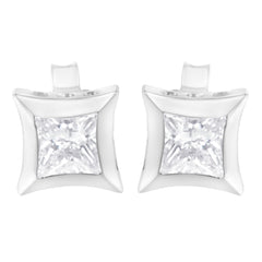 10K White Gold 1/2 Cttw Invisible Set Princess-Cut Diamond Stud Earrings (H-I Color, SI2-I1 Clarity)