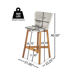 Lymington Outdoor Bar Stool Set of 2, Teak Finished Wood with Light Grey Wicker