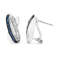 0.28 Carat Genuine Blue Diamond & White Diamond .925 Sterling Silver Earrings