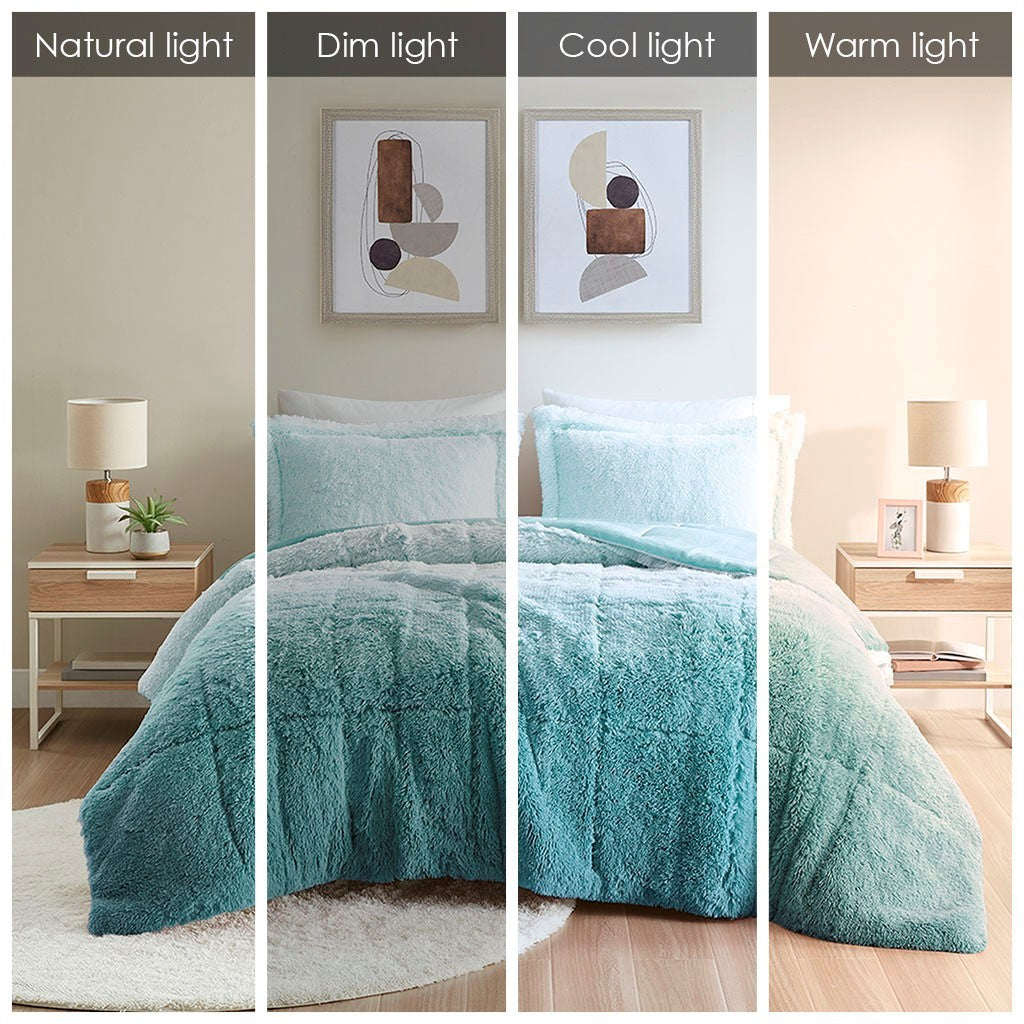 Twin Ombre Shaggy Fur Comforter Set