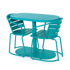 3-Piece Elegant Outdoor Bistro Set with 2 Chairs and Oval Table, Teal