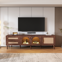 Rattan TV Stand with 3 Cabinets & 2 Drawers
