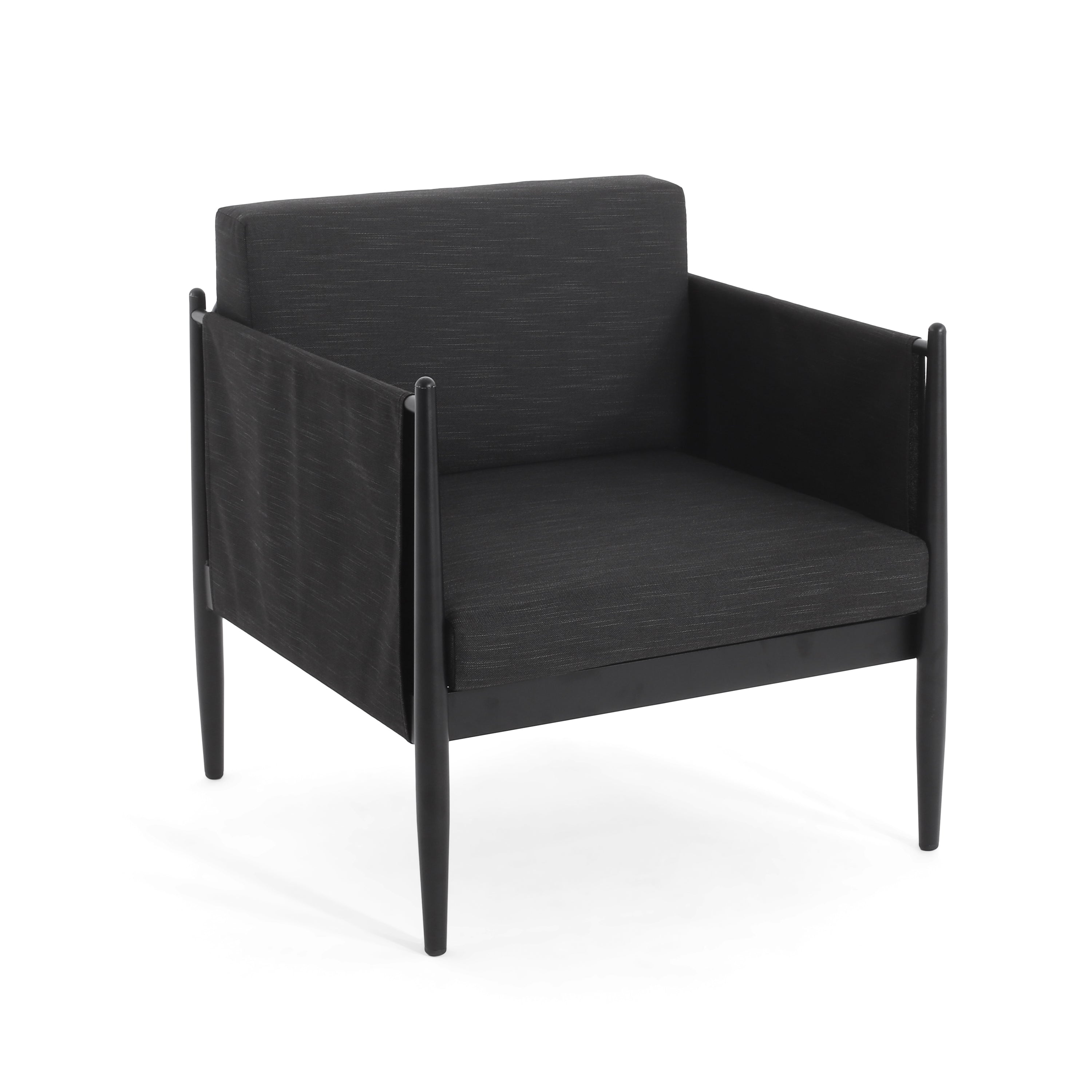 Dawson Outdoor Patio 2pcs Black Aluminum Club Chair Set with Water-Resistant Cushions