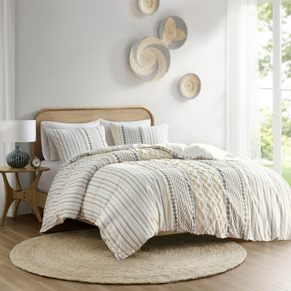 King/Cal King Cotton Printed Duvet Cover Set with Chenille
