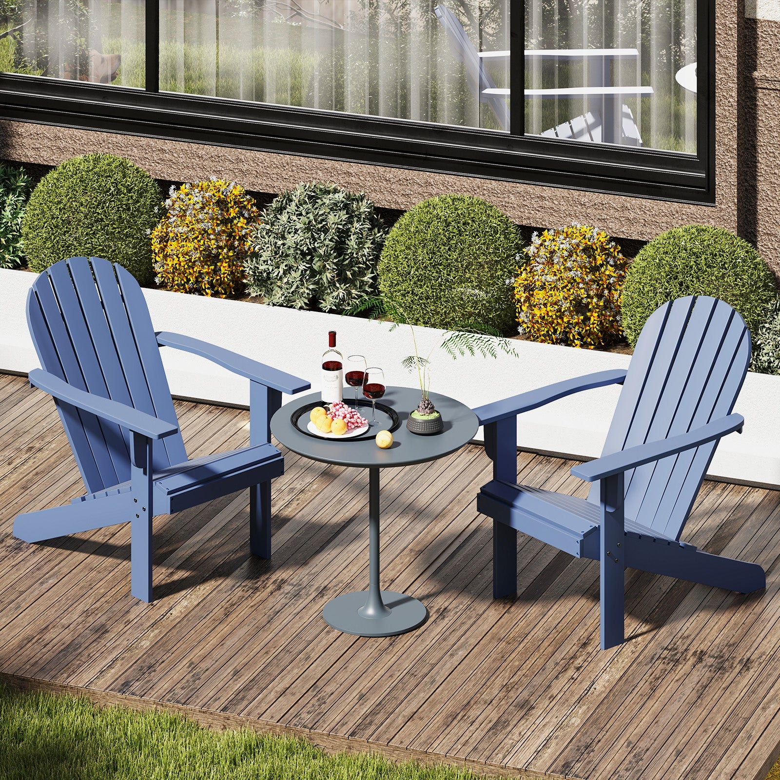 Acacia Wood Lounge Patio Adirondack Chair with Inclined Seat-Blue