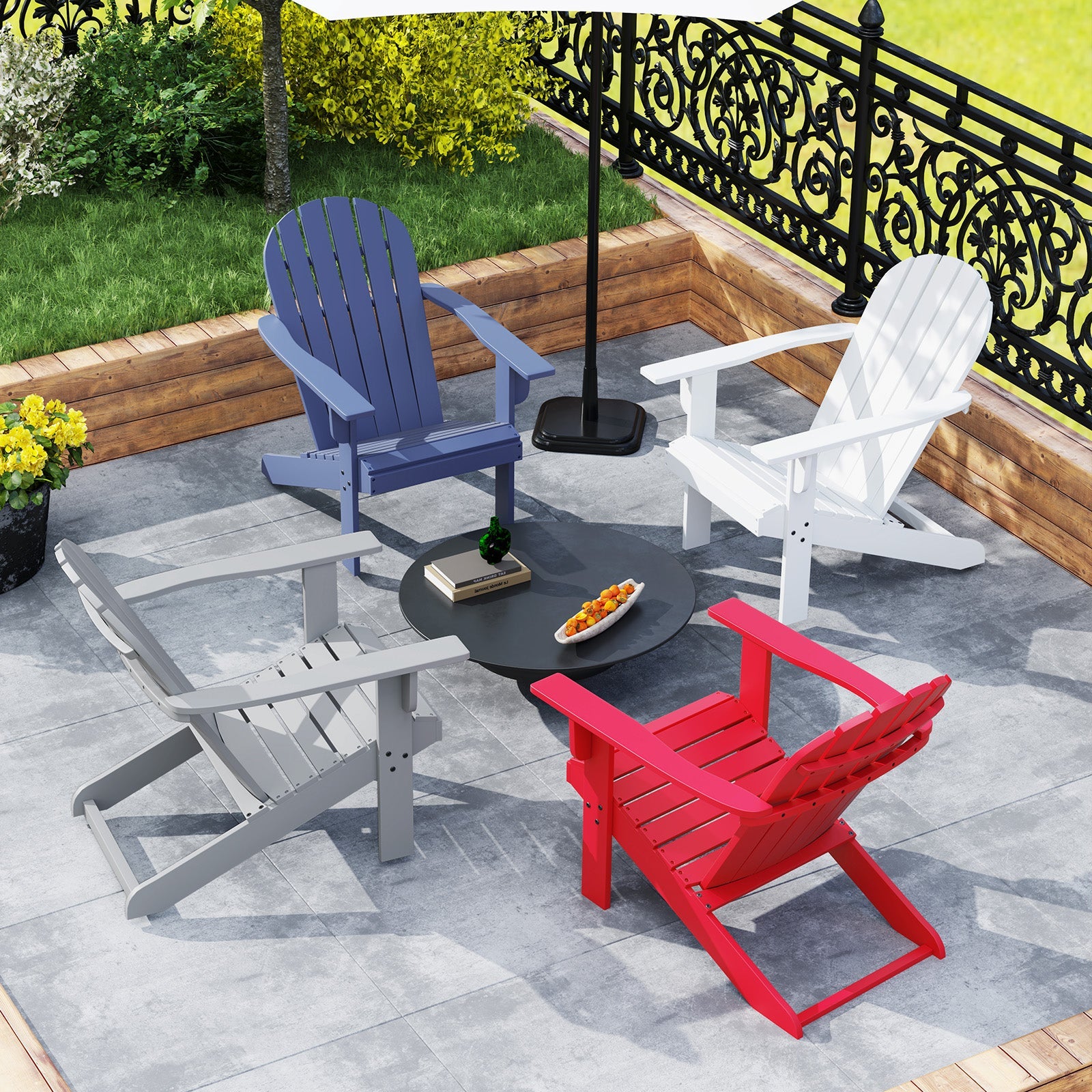 Acacia Wood Lounge Patio Adirondack Chair with Inclined Seat-Blue