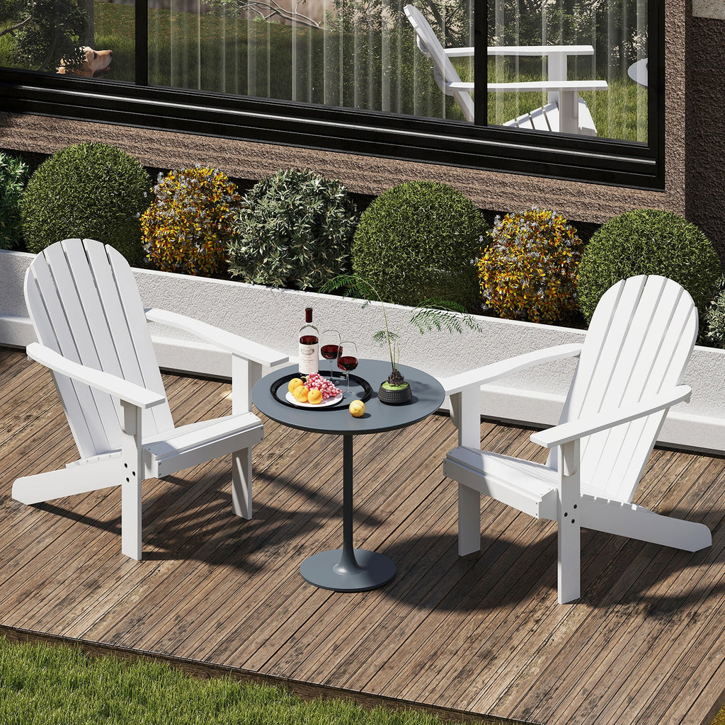 Acacia Wood Lounge Patio Adirondack Chair with Inclined Seat-White