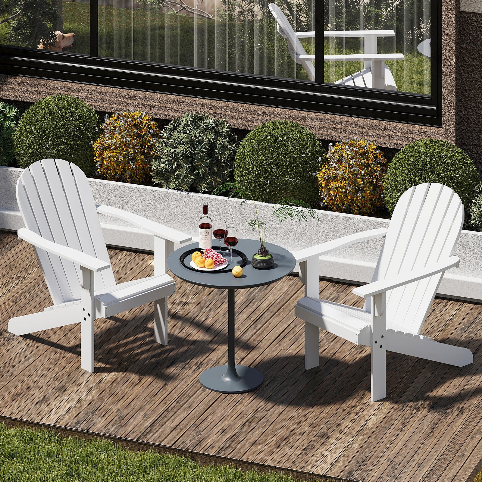 Acacia Wood Lounge Patio Adirondack Chair with Inclined Seat-White