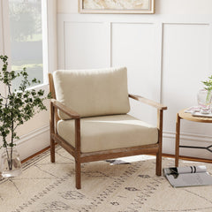 Modern Accent Chair with Solid Rubber Wood Armrests