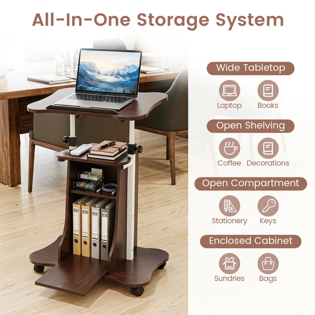 Adjustable Mobile Standing Desk Cart with Tilt Desktop