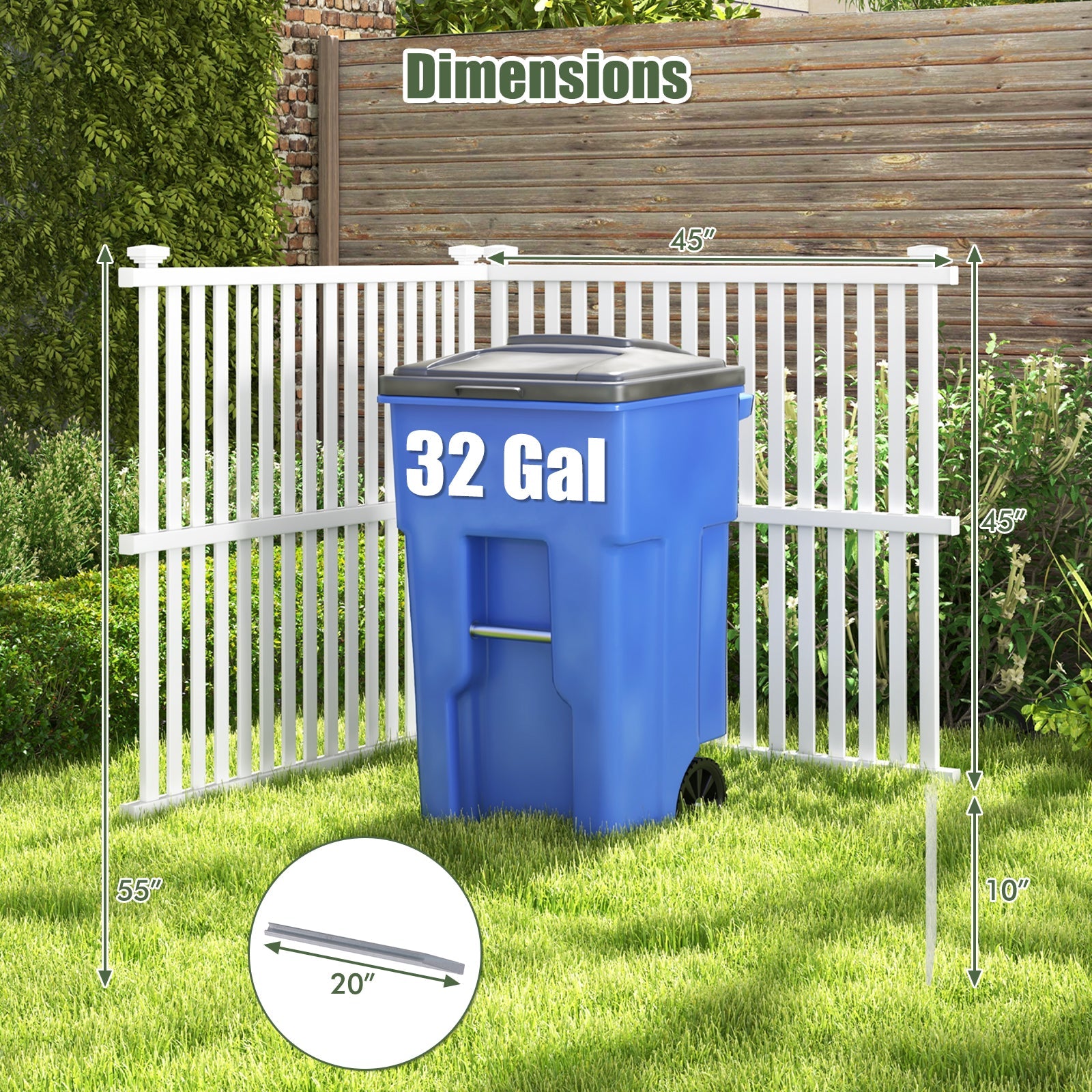 Air Conditioner Fence Panel with Metal Ground Stakes for Outside-White