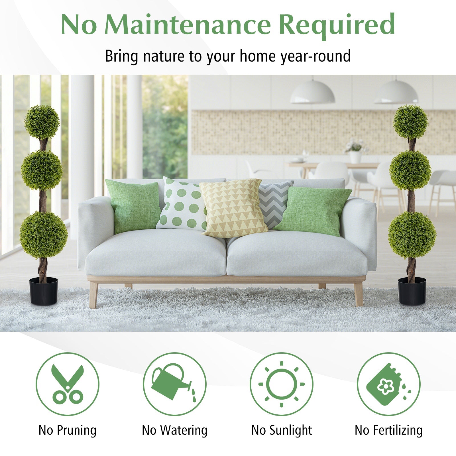 4 FT Artificial Ball Shape Bush Tree with Lush PE leaves and Trunk