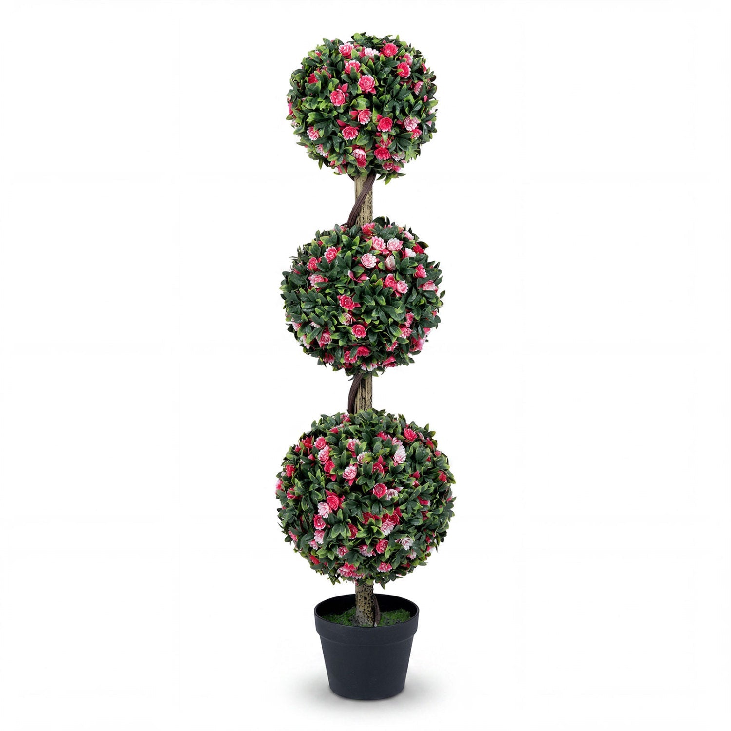 Triple Ball Rose Topiary Tree 43.5" with Lifelike Blooms