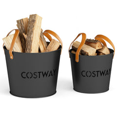 Ash Bucket Set of 2 Metal Coal Ash Can Set with 11.5 Gal and 8.5 Gal Bucket for Fireplace Fire Pits