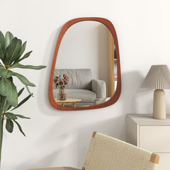 Asymmetrical Abstract Irregular Shaped Wall Mirror with Rustic Frame-Natural