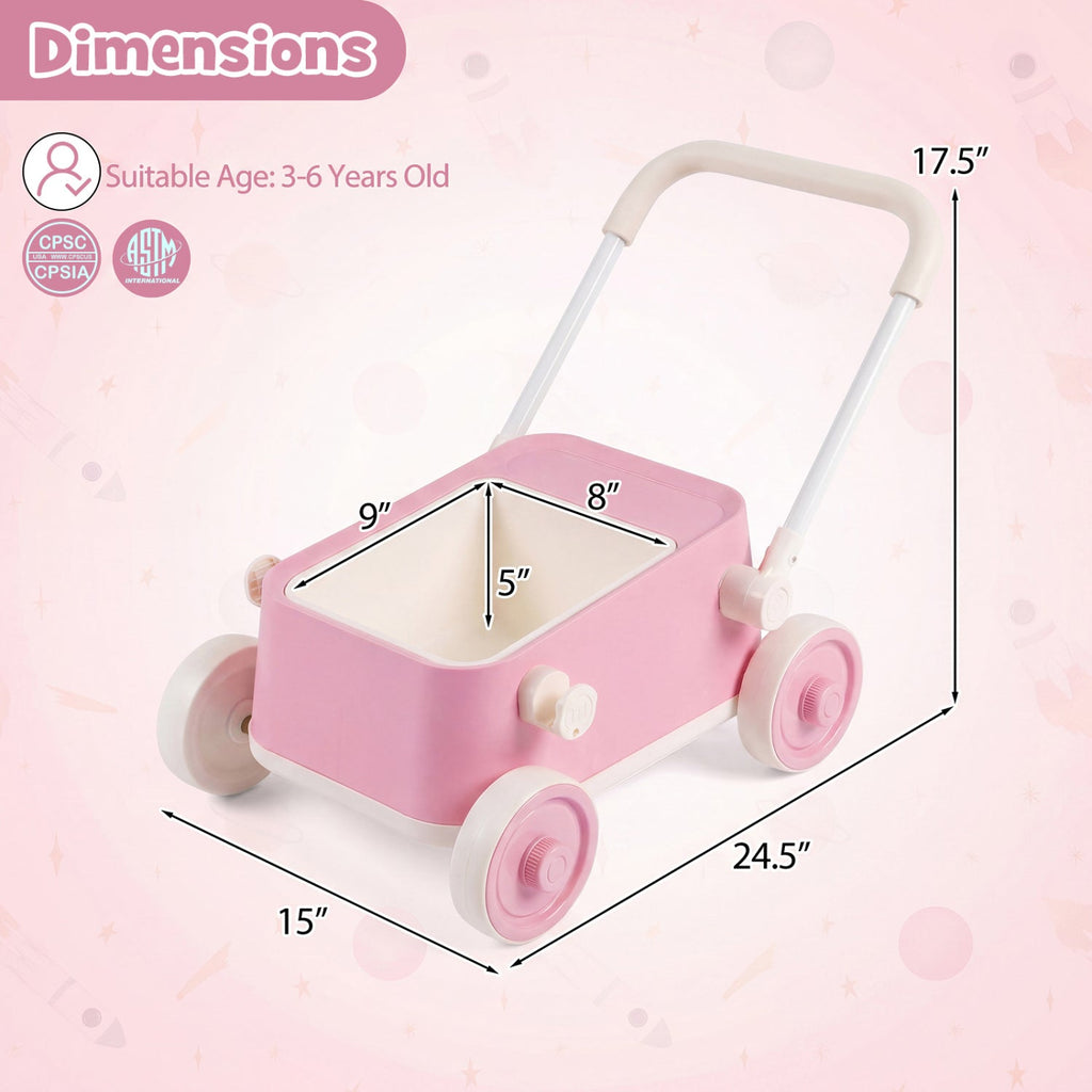 Push Walker with Storage Basket and Foldable Handle