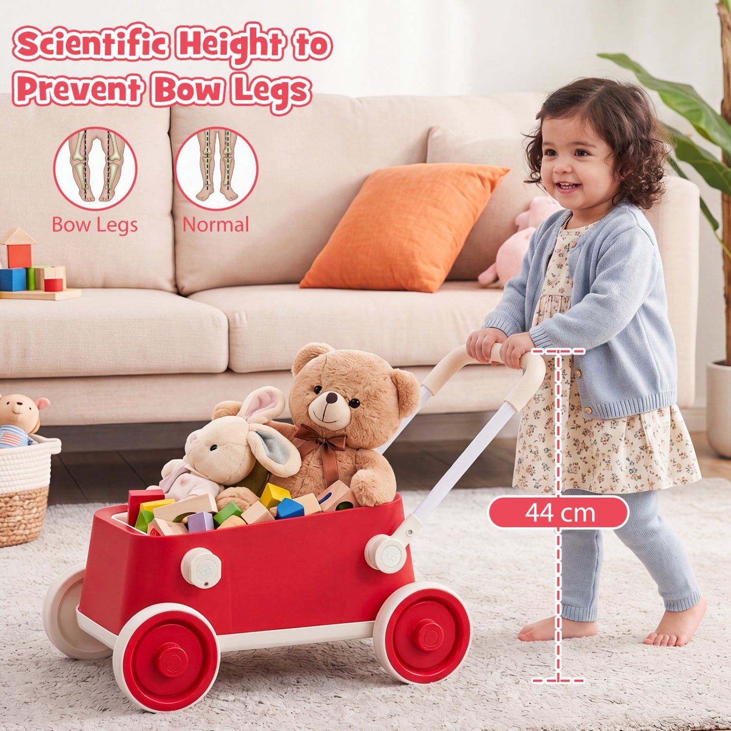 Push Walker with Storage Basket and Foldable Handle