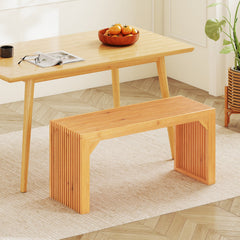 Bamboo Dining Bench Long Entryway Bench Indoor Outdoor Solid Wood Bench-Natural