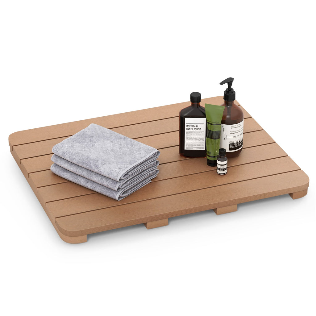 Waterproof HIPS Bath Spa Shower Mat with Non Slip Foot Pads-Brown