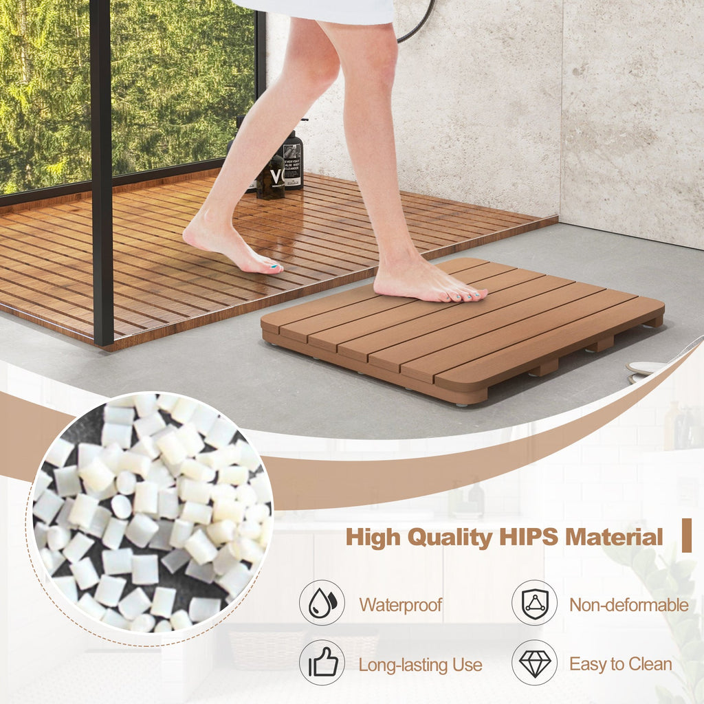 Waterproof HIPS Bath Spa Shower Mat with Non Slip Foot Pads-Brown