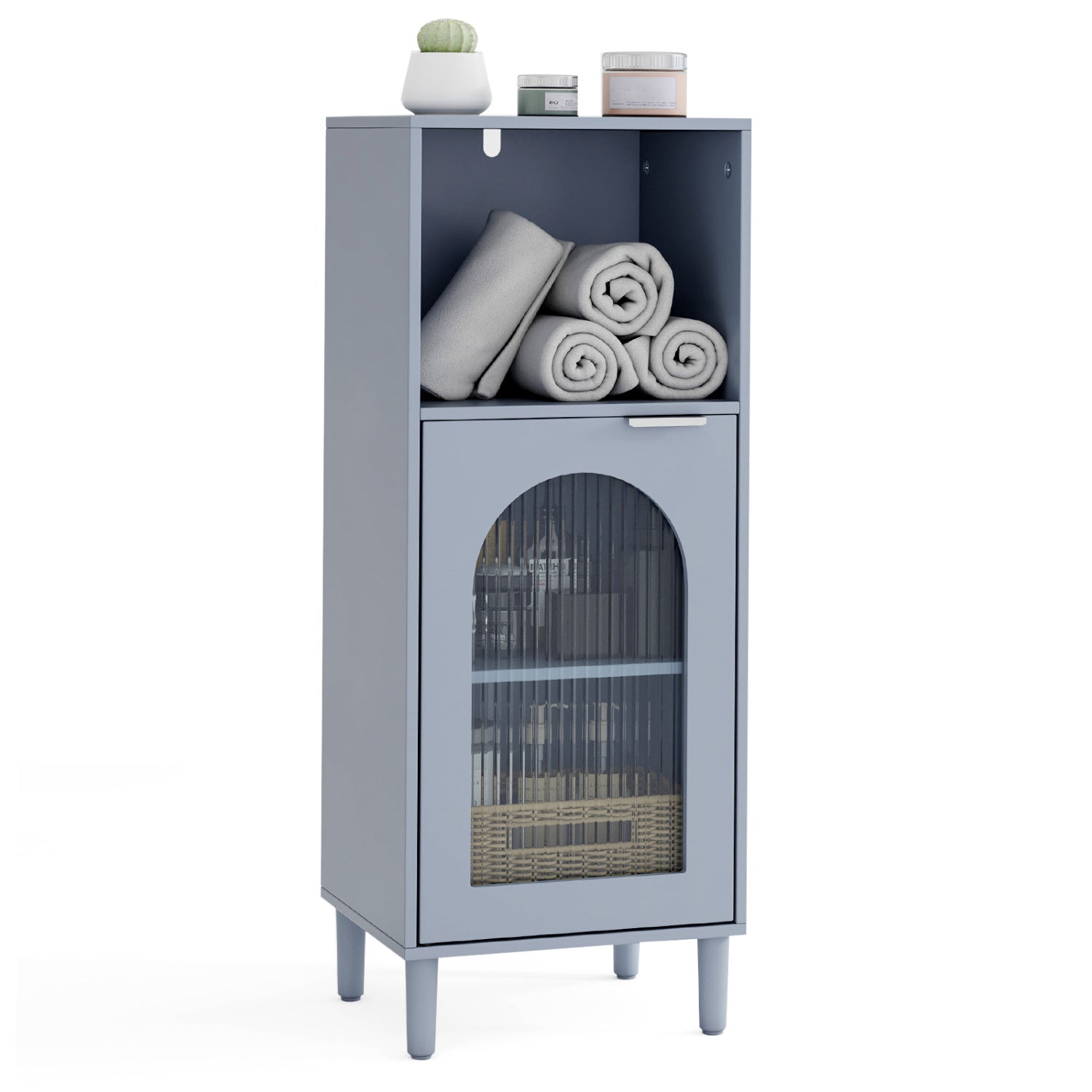 Bathroom Floor Cabinet with Adjustable Shelf and Glass Door