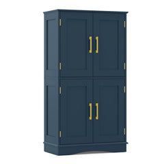 Bathroom Floor Storage Cabinet with 4 Doors and 2 Adjustable Shelves-Blue