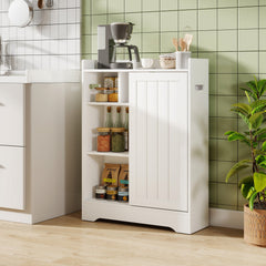 Bathroom Storage Cabinet Slim Floor Cabinet with Toilet Paper Holders-White