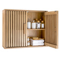 Bathroom Wall Cabinet with 2 Slatted Doors and 3-Level Adjustable Shelves