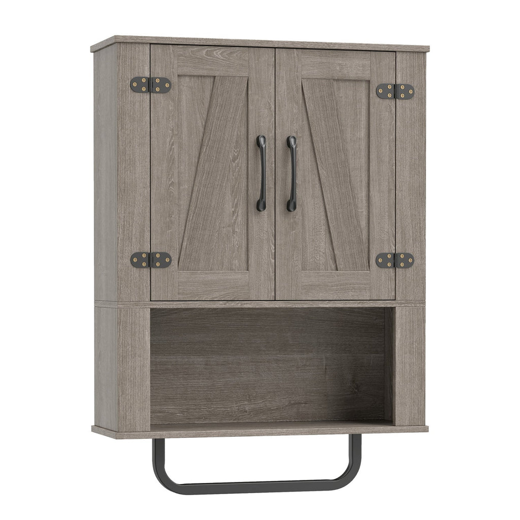 Bathroom Wall Cabinet with Barn Doors and Towel Bar