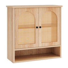 Bathroom Wall Cabinet with PE Rattan Doors and Adjustable Shelves-Natural