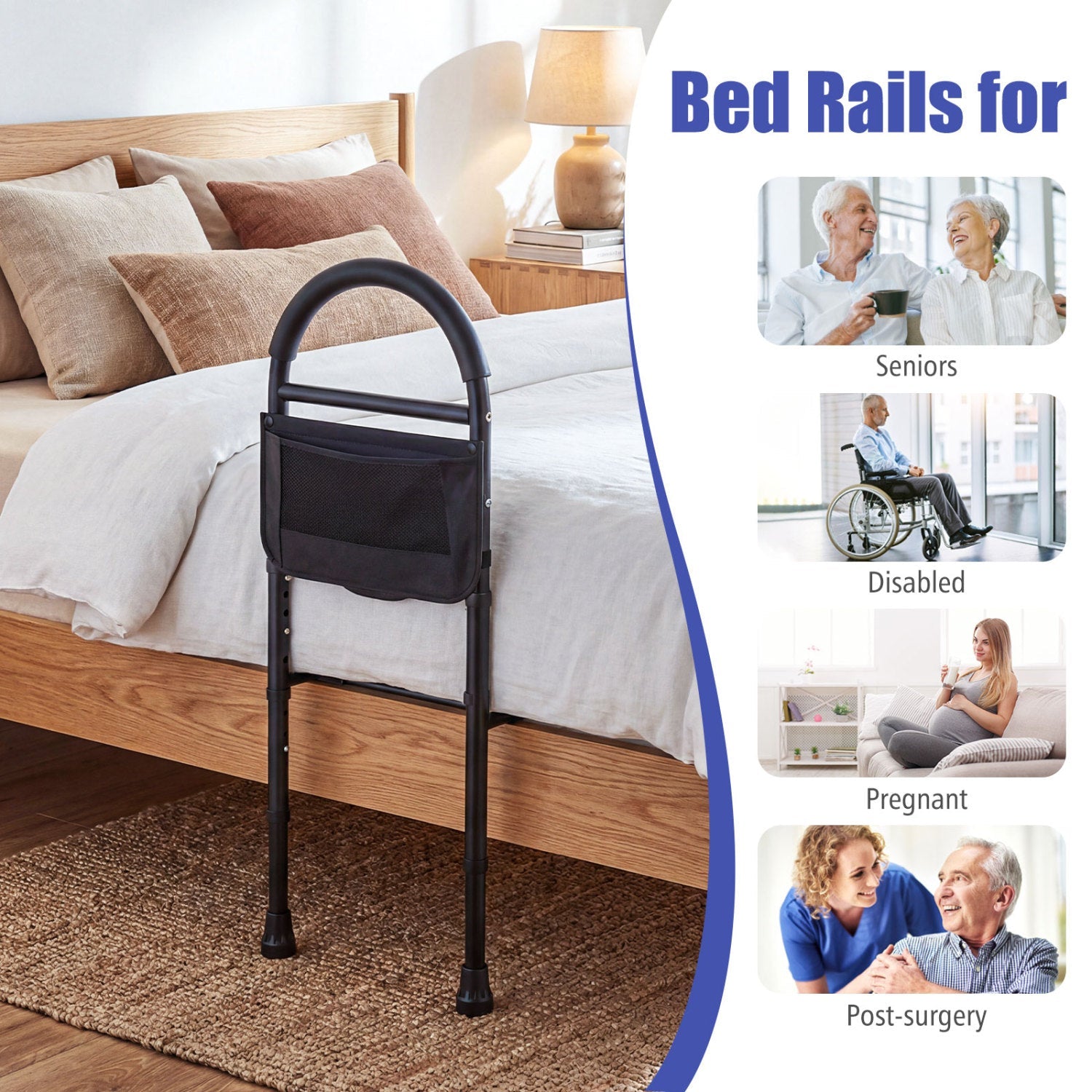 Bed Rails for Elderly Adults Safety Height Adjustable Bed Assist Railings