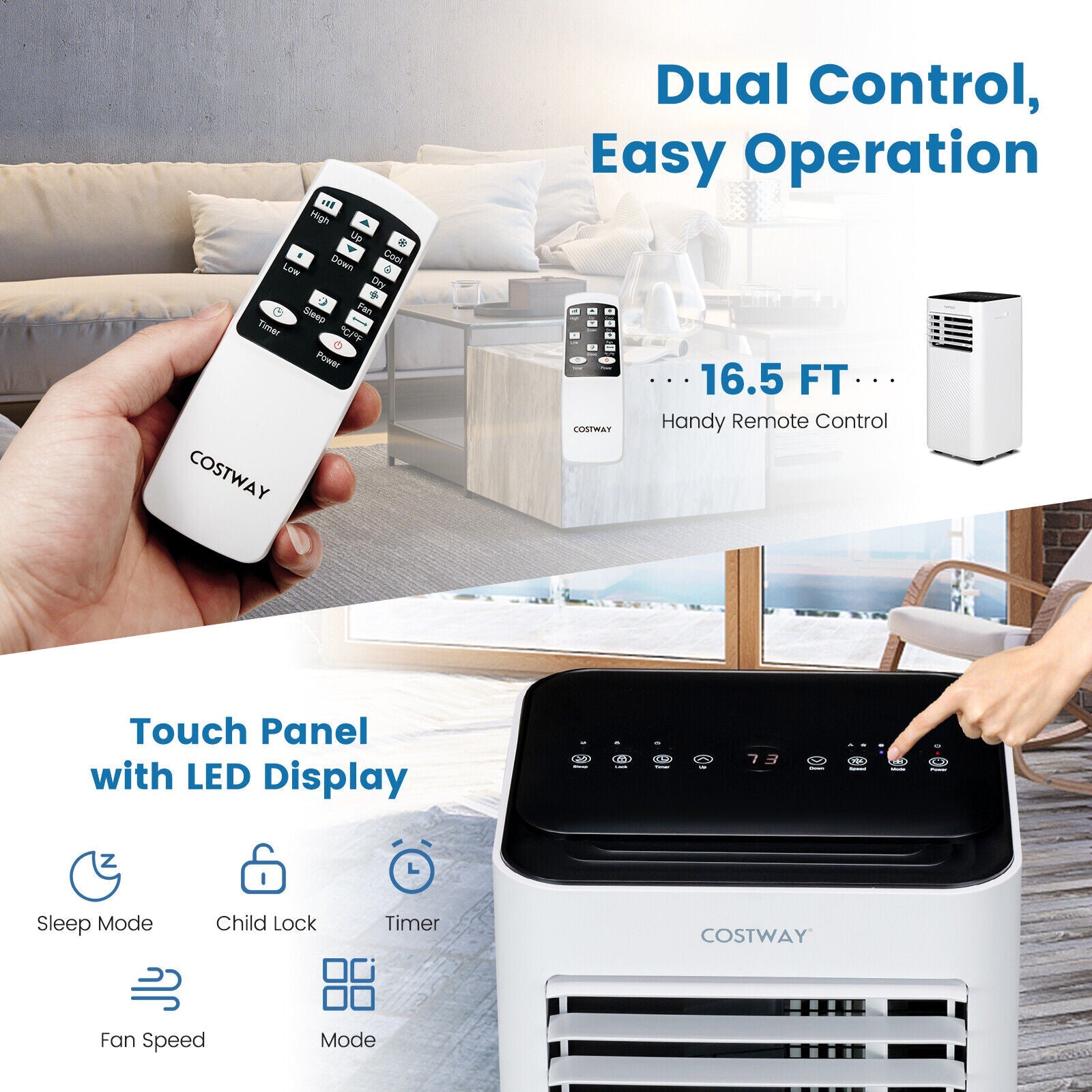 10000 BTU 4-in-1 Portable Air Conditioner with Humidifier and Sleep Mode-Black