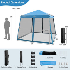 10 x 10 Feet Pop Up Canopy with with Mesh Sidewalls and Roller Bag-Blue