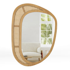 Bohemian Irregular Wall Mounted Decorative Mirror with Wooden Frame-Natural