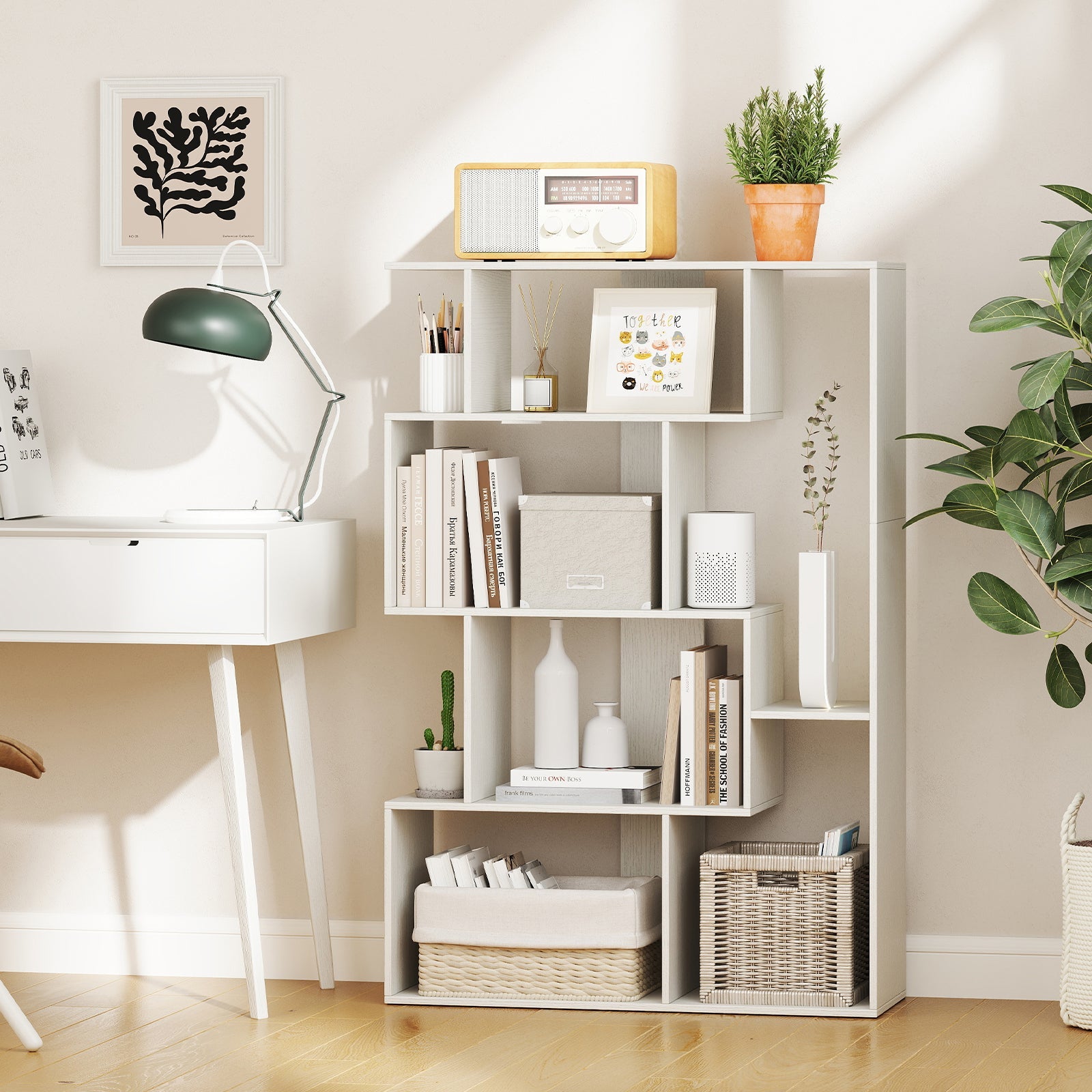 47 Inch 6-Cube Open-back Geometric Bookshelf for Bedroom Living Room-White