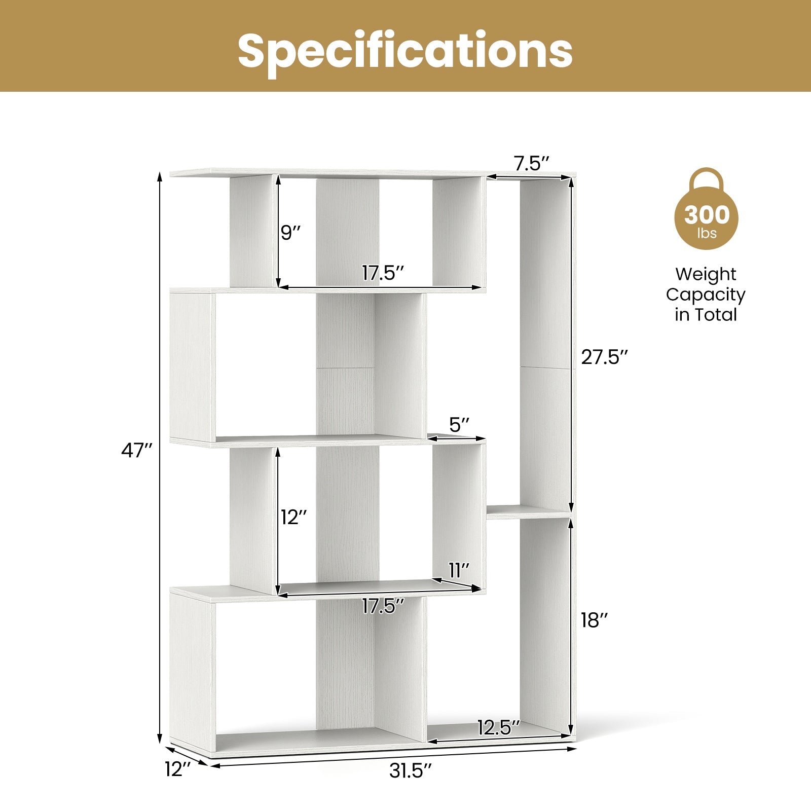 47 Inch 6-Cube Open-back Geometric Bookshelf for Bedroom Living Room-White