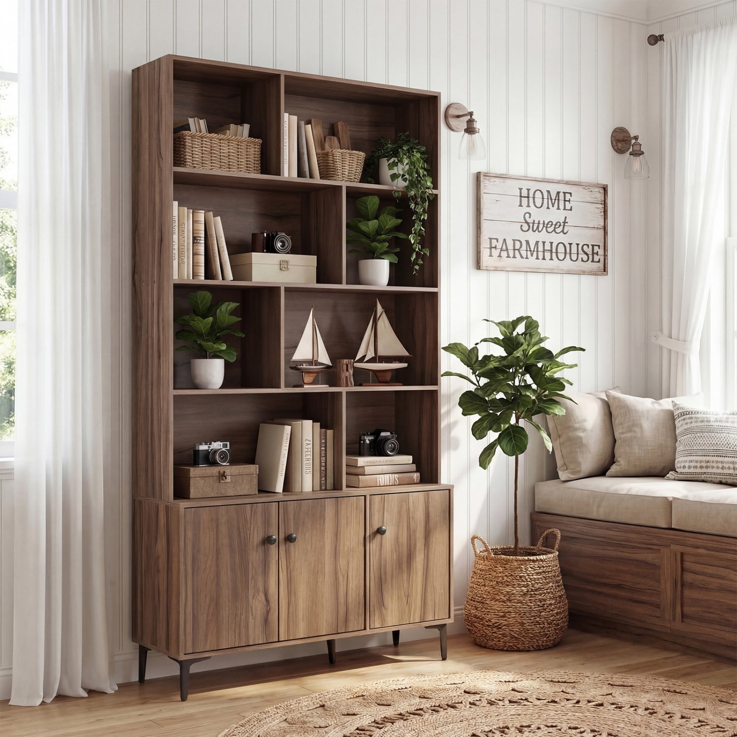 Bookshelf with 3 Doors and 2 Anti-Tipping Kits for Home Office